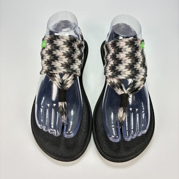 Sanuk Yoga Sling 2 Prints Black White Flip Flops Sandals 110069-4 Women's Size 8 - Picture 3 of 9
